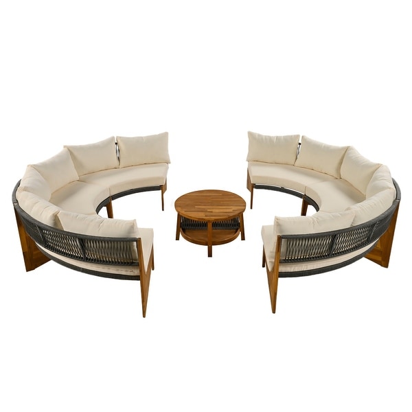 Patio Furniture Sets Moonshape Sectional Sofa Set Beige Seat Conversation Set with Coffee Table Outdoor Camping Chairs Sofa