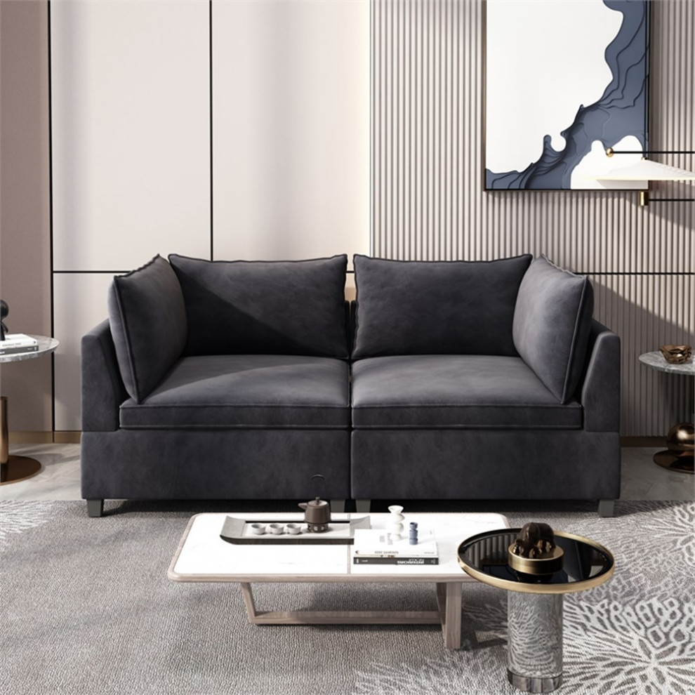 Devion Furniture Modern Fabric 2 Piece Sectional Sofa Set Dark Gray   Sectional Sofas   by Homesquare  Houzz