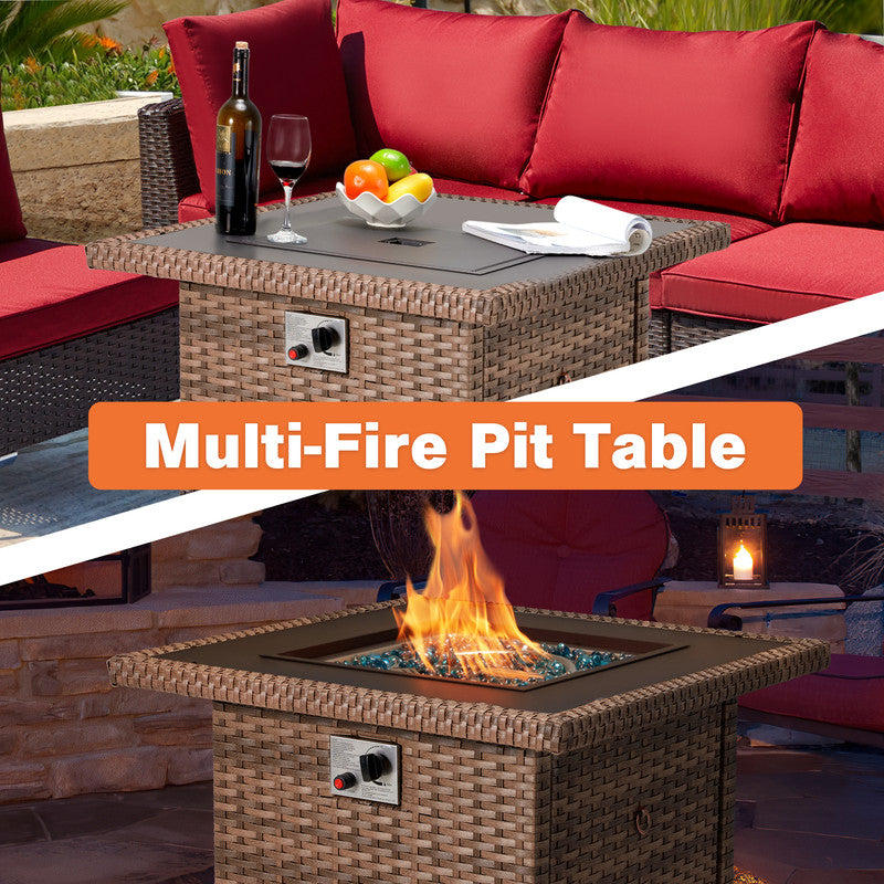 Homrest 32 INCH Fire Pit Table for Outside Propane，50,000 BTU Auto-Ignition Outdoor Fire Pit w/ CSA Certification for Garden Deck Patio Backyard (Dark Brown)