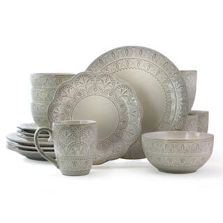 Elama 16-Piece Modern White Lace Stoneware Dinnerware Set (Service for 4) 985112045M