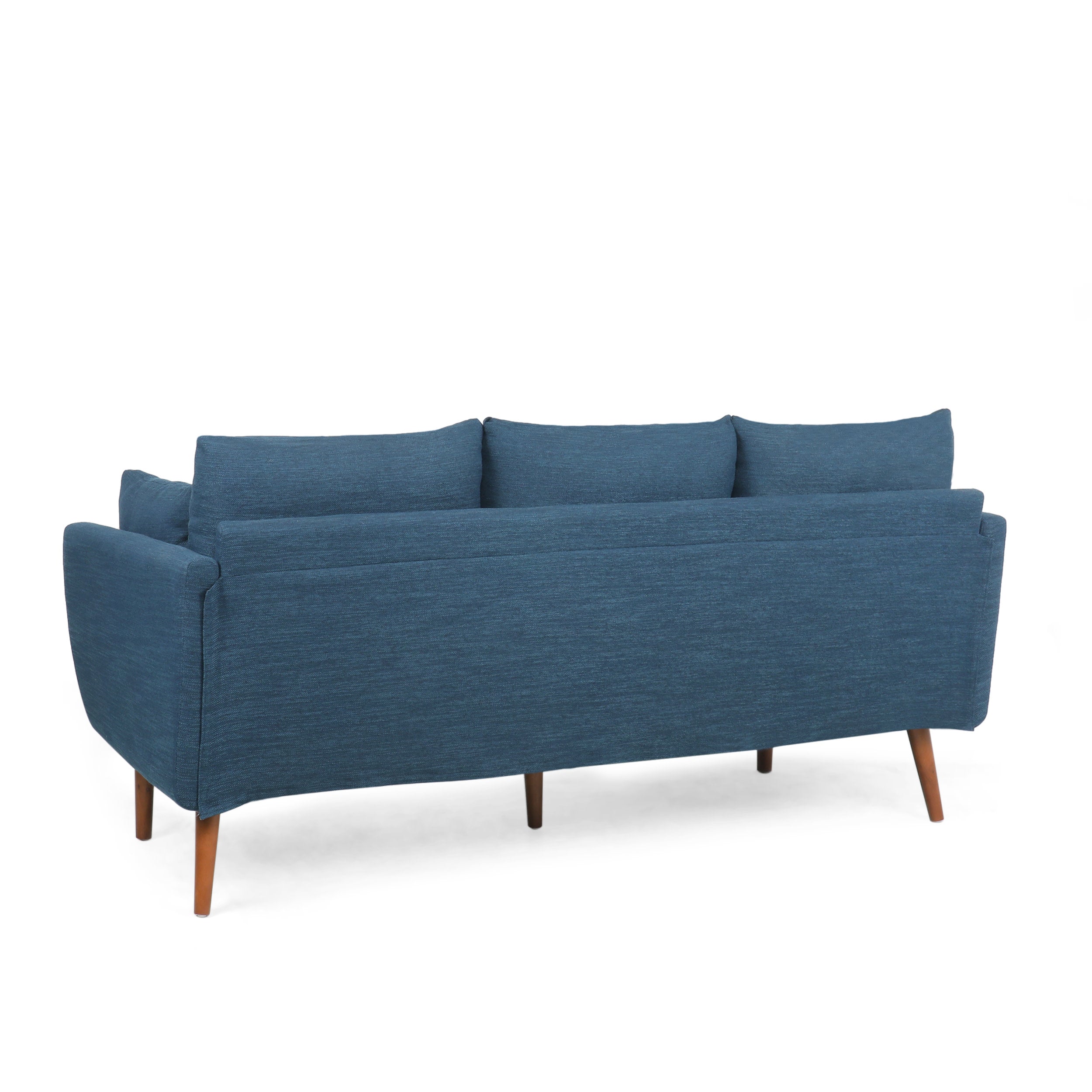 Noble House Marengo Sofa, Navy Blue and Walnut Fabric