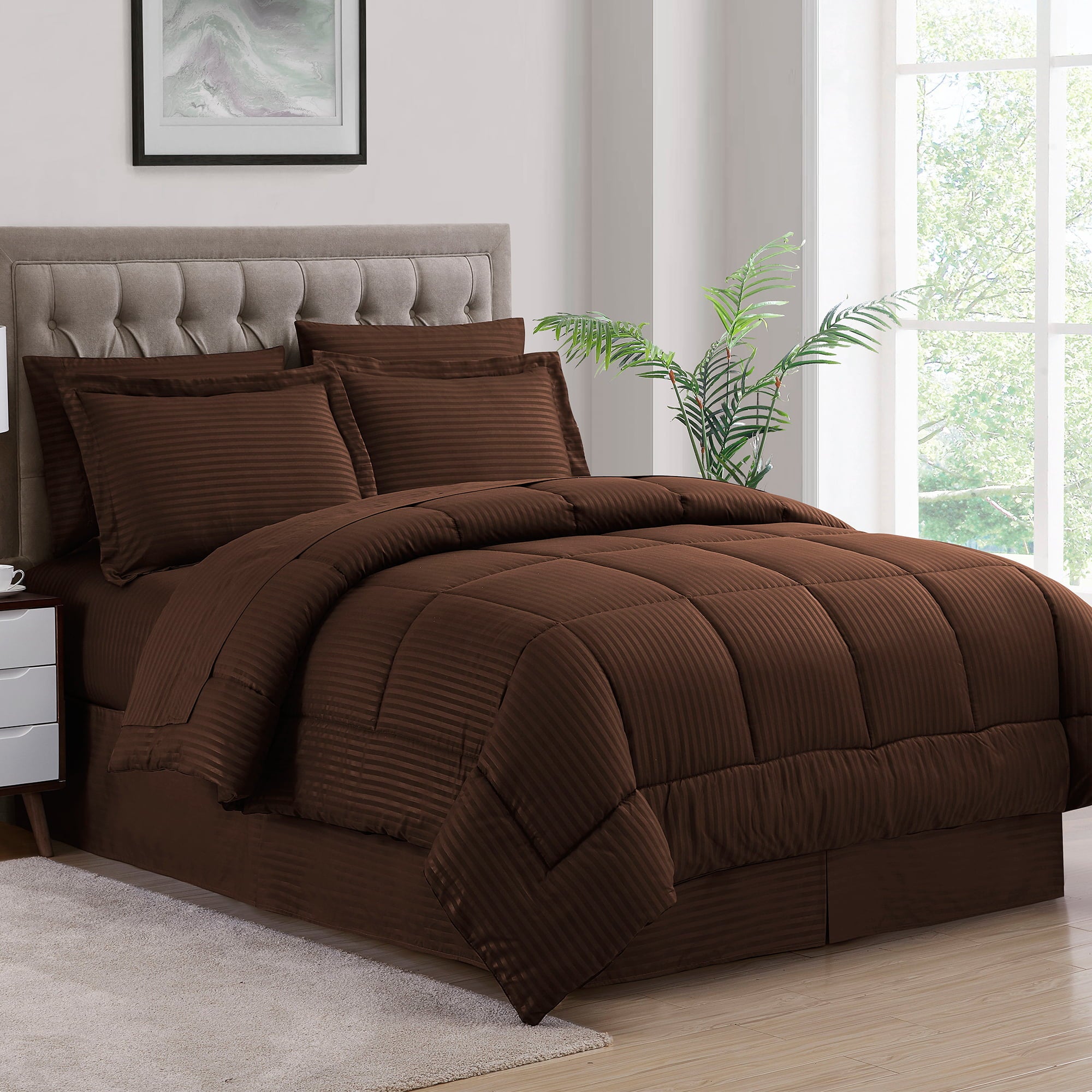 Sweet Home Collection Brown 8 Piece Bed in a Bag Comforter Set with Sheets， Twin