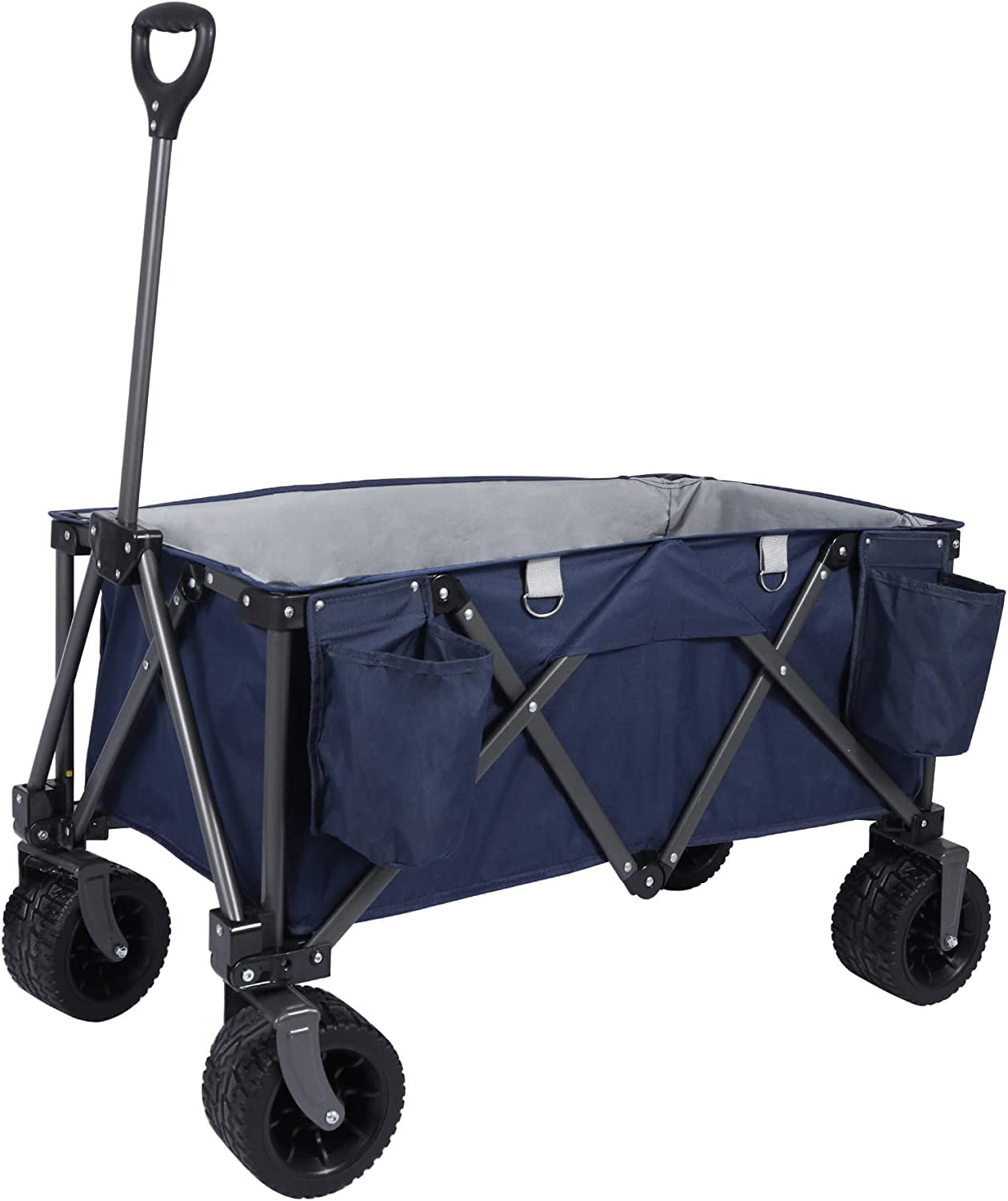 REDCAMP Folding Wagon Cart with Extra Wide Wheels, Heavy Duty Collapsible Utility Beach Wagon for Sand, Blue