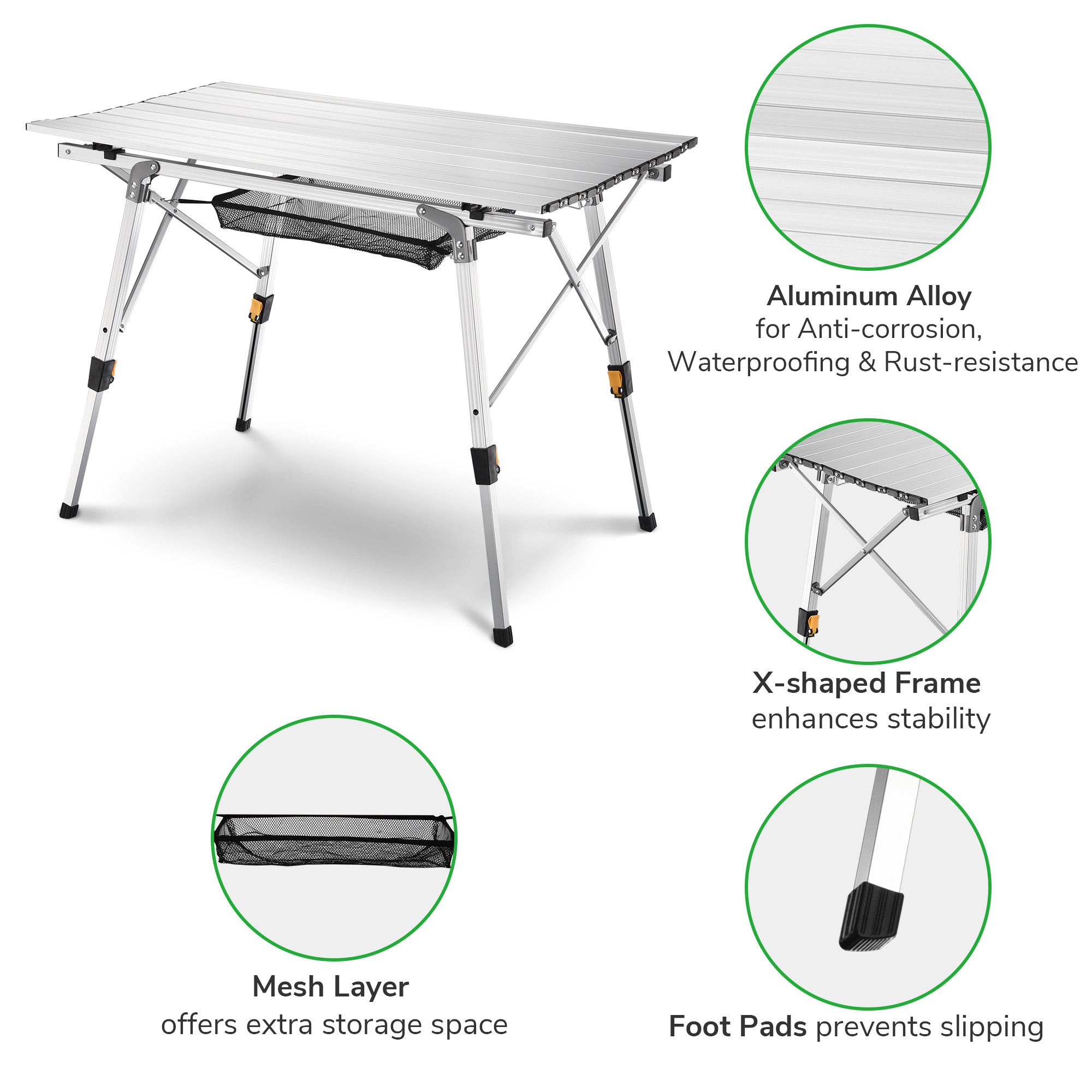 Yescom Portable Folding Aluminum Camping Table Roll Up Adjustable Leg Outdoor BBQ Home