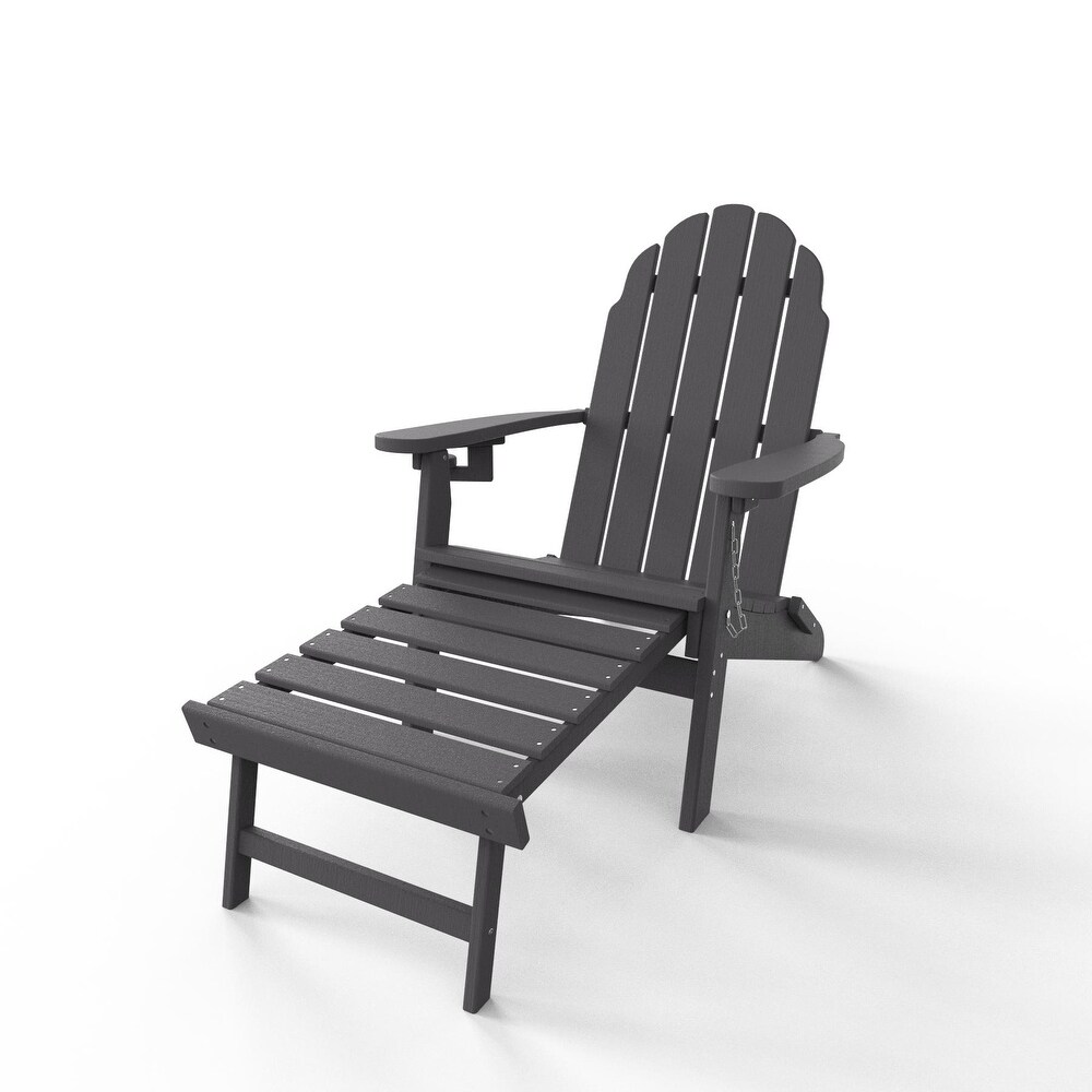 Polydun Folding Adirondack Chair Lawn Outdoor Fire Pit Chair Adirondack Chair Weather Resistant with Cup Holder/Ottoman