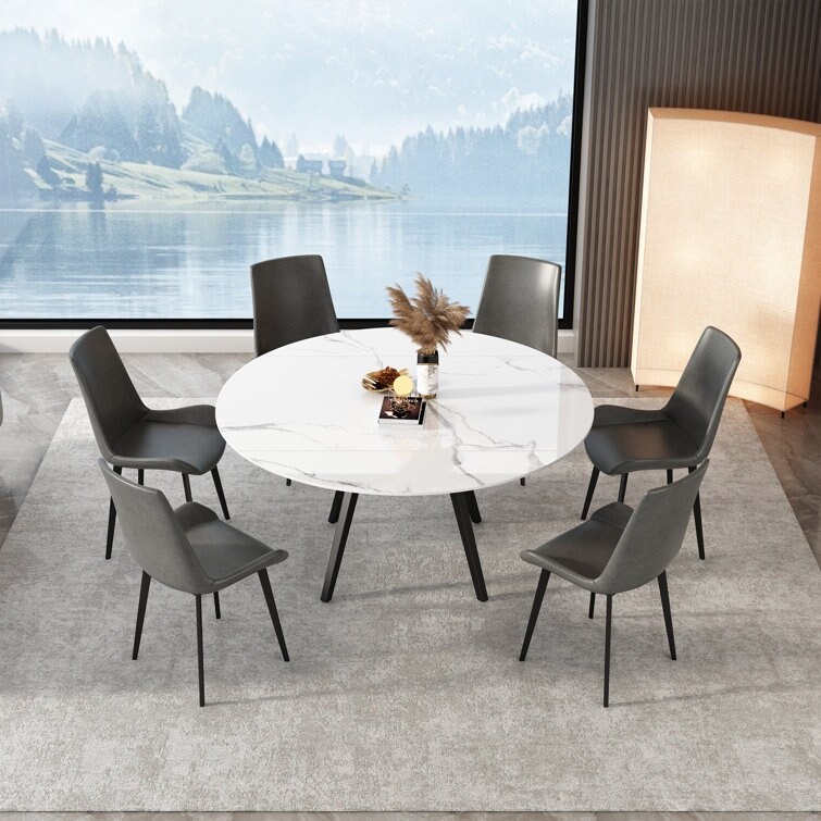 6   Person White Folding Dining Table Set ，33.5'' to 51.2'' Extendable Dining Table