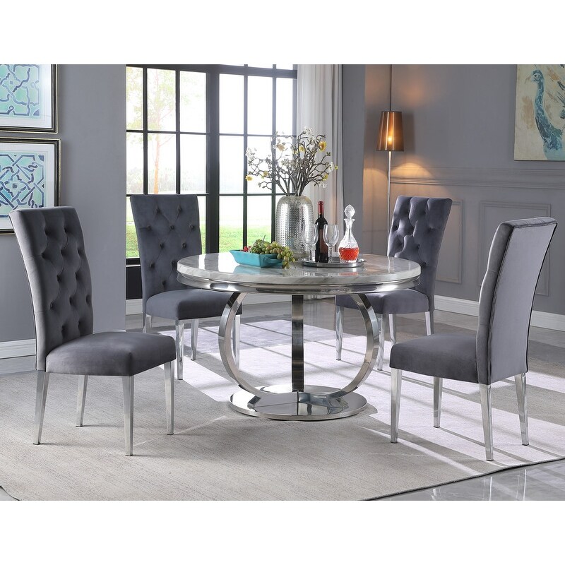 Best Master Furniture 5 Piece Round Faux Marble Dining Set   52\