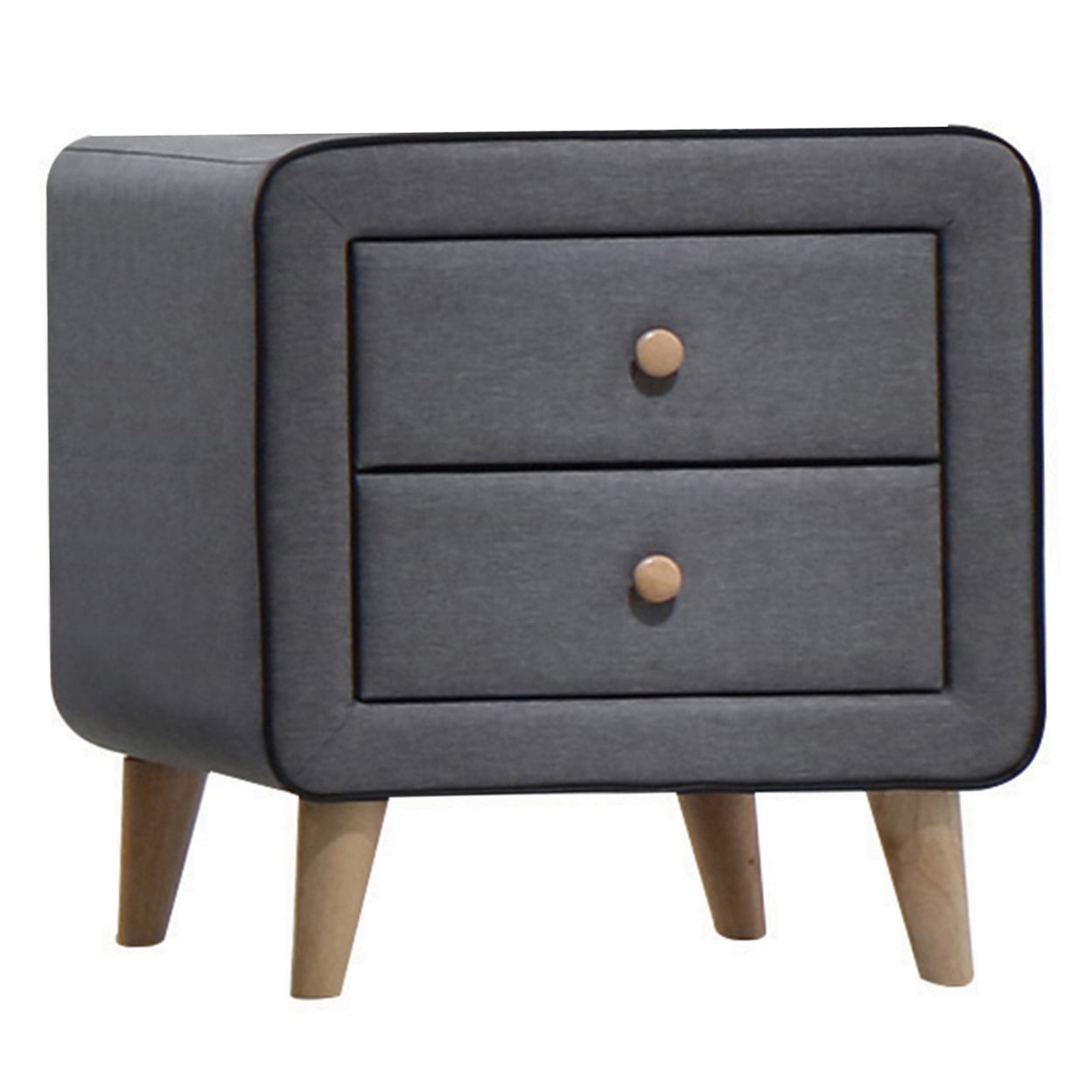 Transitional Style Wood and Fabric Upholstery Nightstand with 2 Drawers, Gray- Saltoro Sherpi