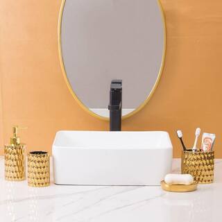 Dracelo 4-Piece Bathroom Accessory Set with Toothbrush Cup Soap Dispenser Soap Dish Tumbler in Gold B09YC7P61W