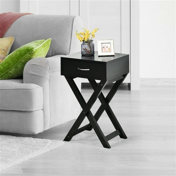 Design Sofa Side Table with X Shape Drawer for Living Room Bedroom