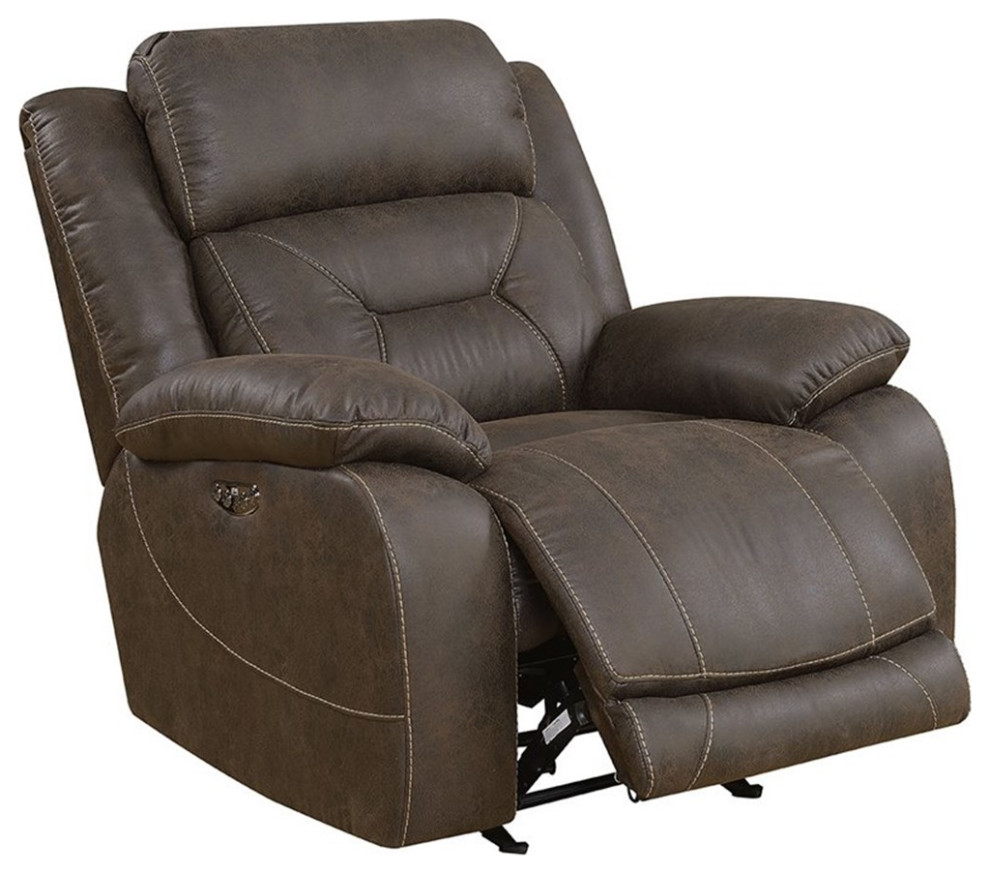 Bowery Hill Transitional Faux Leather Glider Recliner in Saddle Brown   Contemporary   Recliner Chairs   by Homesquare  Houzz