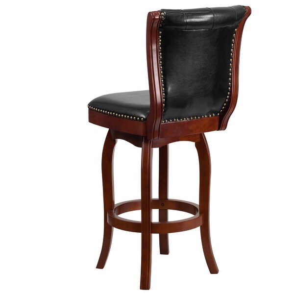 30-inch Faux Leather Swiveling Wood Barstool w/ Tufted Back - 19.75