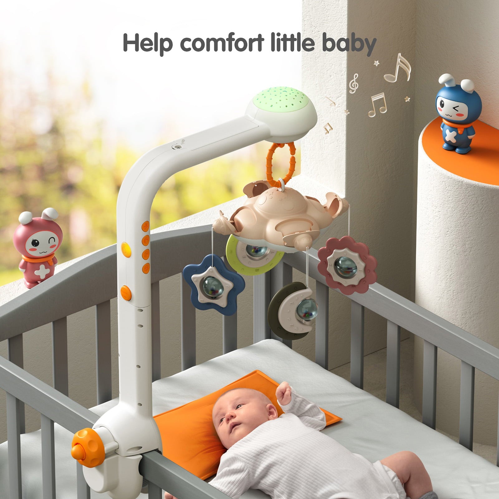 Gecheer Baby Crib Mobile with Projection Night Light Soothing Music White Noise Hanging Rattle Toys 360° Rotatable Wireless BT