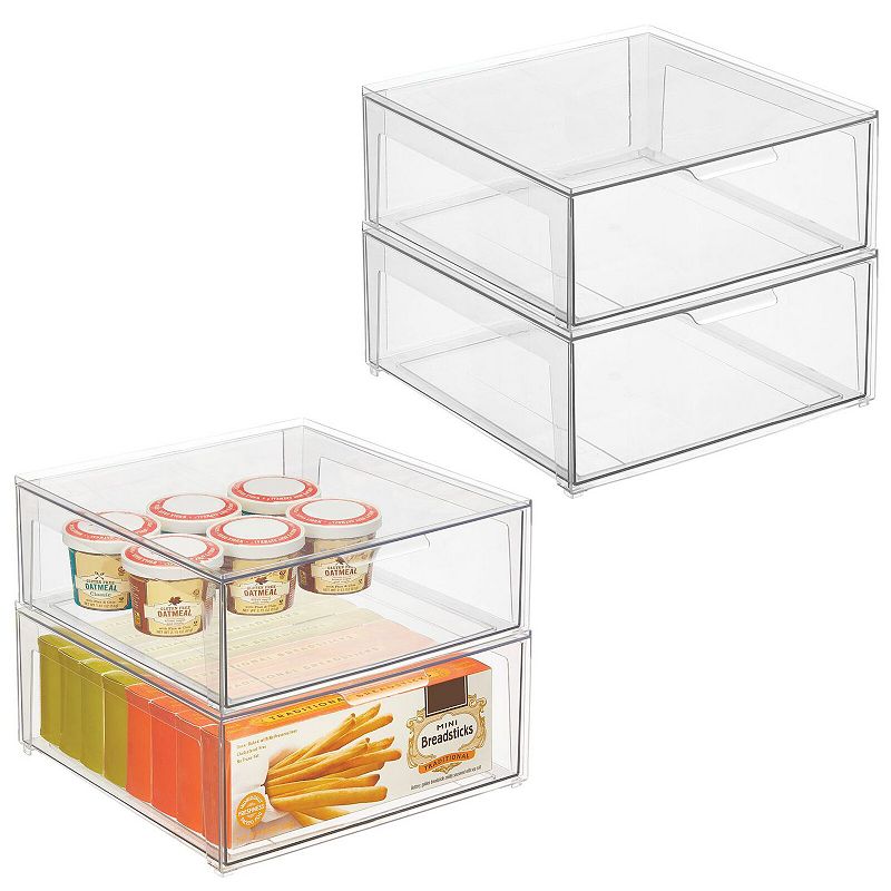 mDesign Plastic Stackable Kitchen Pantry Organizer with Drawer