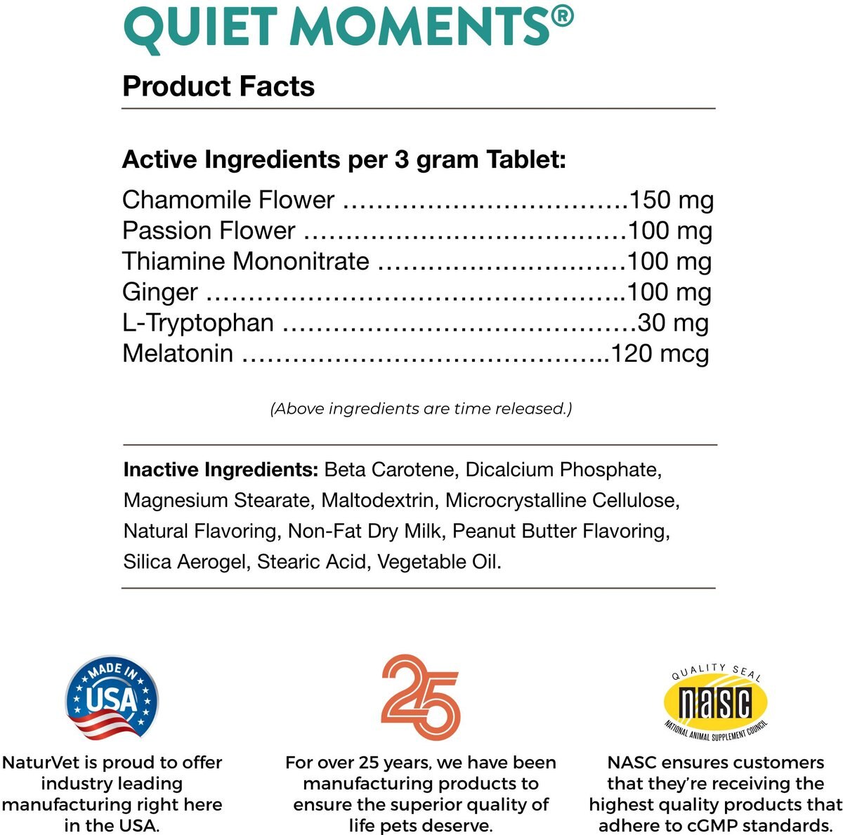 NaturVet Quiet Moments Chewable Tablets Calming Supplement for Dogs