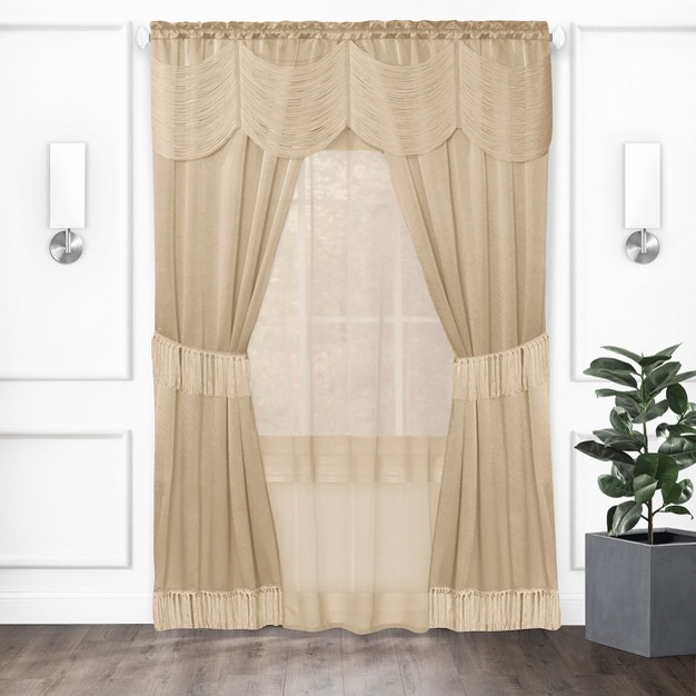 Kate Aurora Satin Chic Complete Attached Window Curtain Tiebacks amp Valance Set