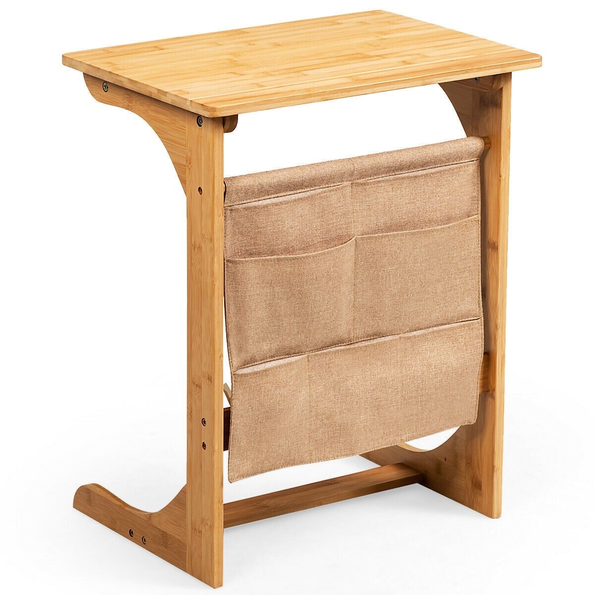 Bamboo Sofa Table End Table Bedside Table with Storage Bag - 19.5