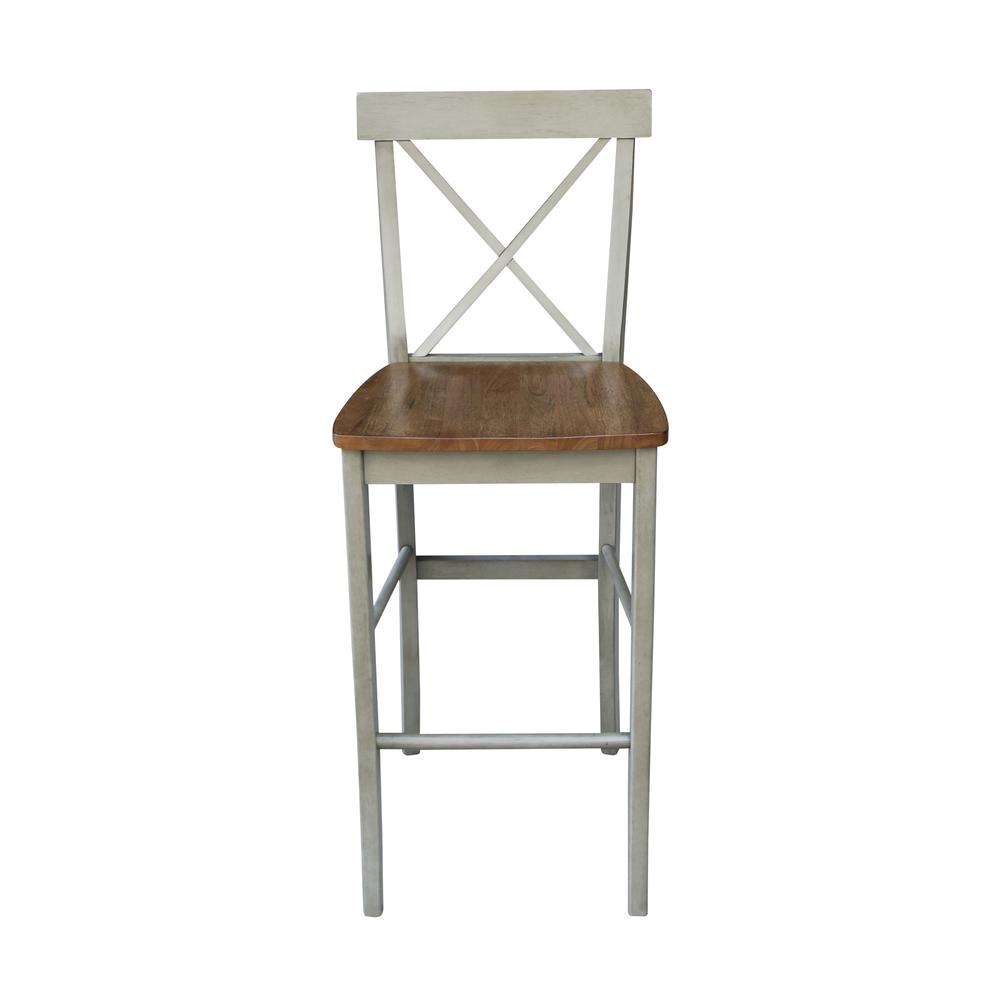 International Concepts Wood Cross Back Bar Height Stool - 30 Seat Height - Distressed Hickory/Stone