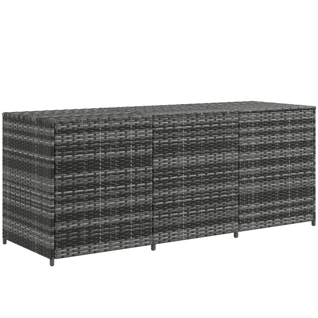 Outsunny 175 Gallon Outdoor Storage Box With Inner Liner Pe Rattan Wicker Deck Box With Pneumatic Bar Lift Mixed Gray