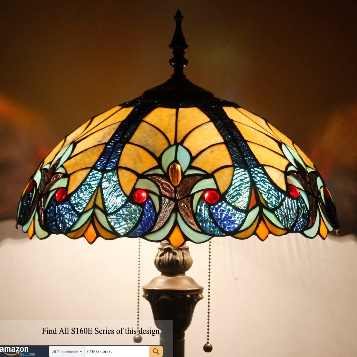 BBNBDMZ Tiffany Floor Lamp Blue Yellow Liaison Stained Glass Standing Reading Light 16X16X64 Inches Antique Pole Corner Lamp Decor Bedroom Living Room  Office S160E Series