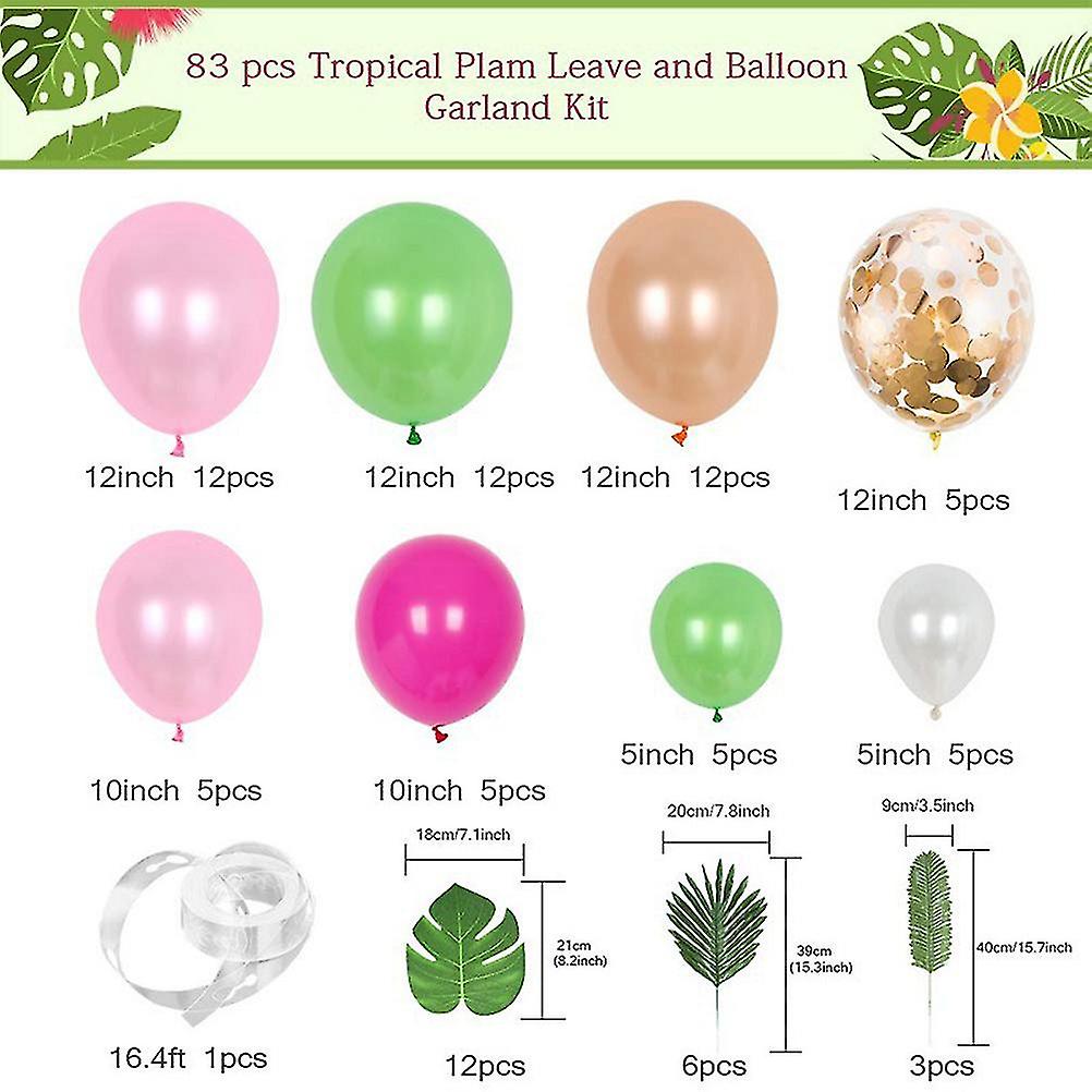 85Pcs/Set Tropical Balloons Garland Kit Palm Leaves Balloon Strip DIY Balloon Arch Garland for Tropical Theme Birthday Party