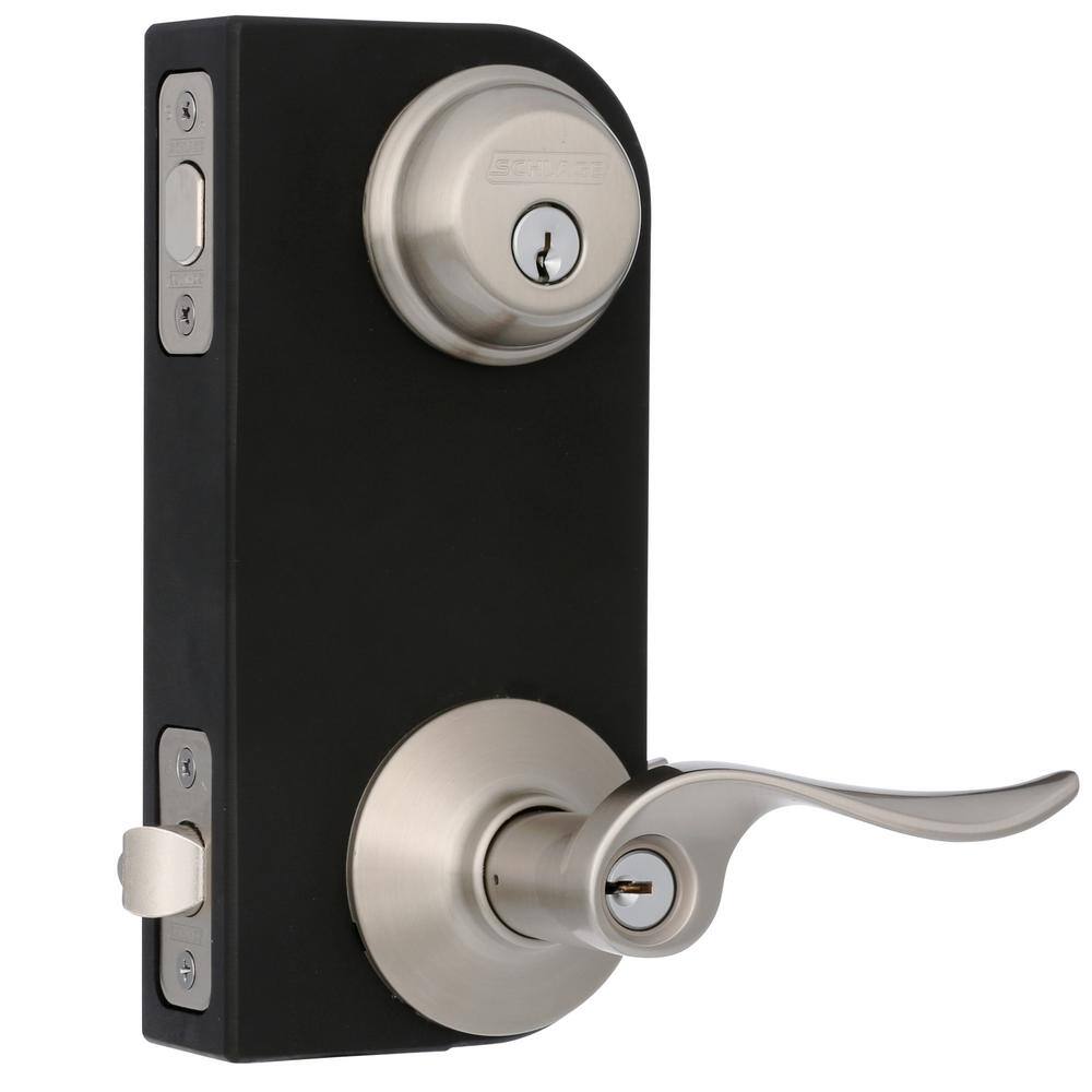 Schlage Sacramento Satin Nickel Single Cylinder Deadbolt and Keyed Entry Door Handle Combo Pack FB50N V SAC 619