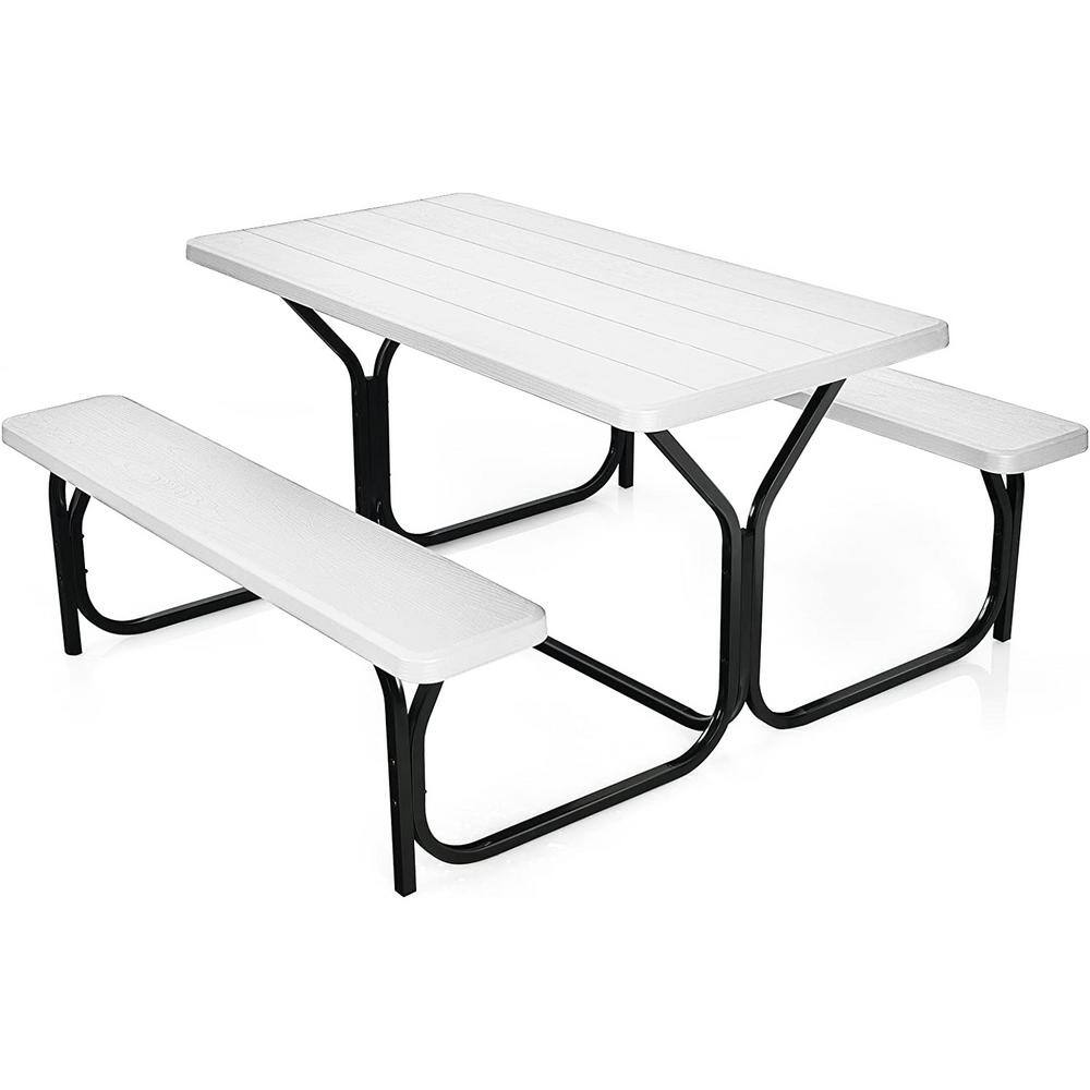 SUGIFT White Folding Steel Outdoor Patio Picnic Table with 2 Bench SGFT88347