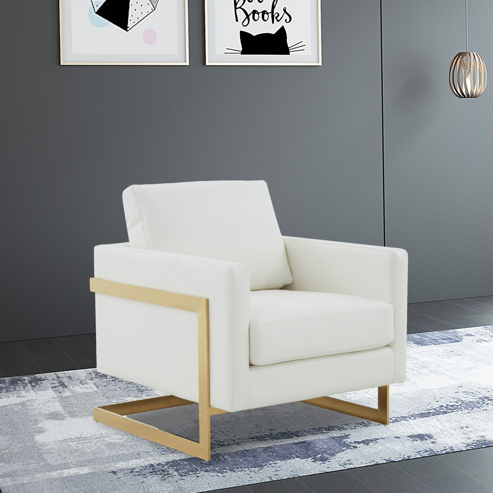 LeisureMod Lincoln Modern Leather Accent Arm Chair With Gold Frame   Contemporary   Armchairs And Accent Chairs   by LeisureMod  Houzz