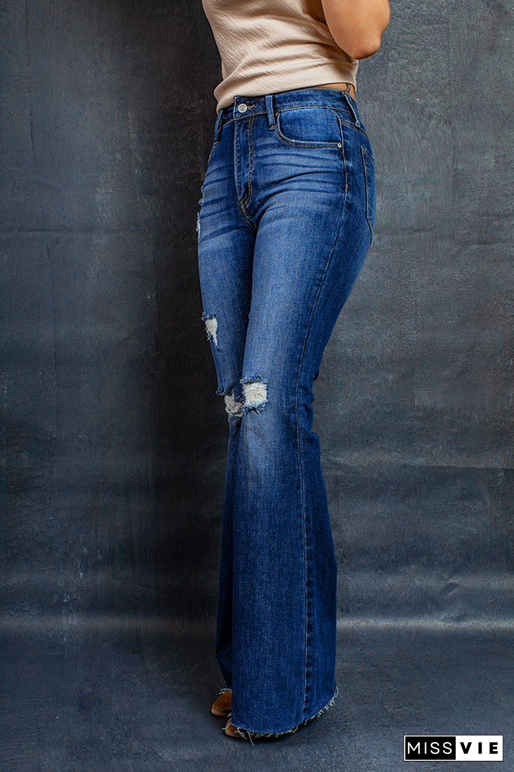 High Waist Ripped Flared Jeans Wholesale Boutique