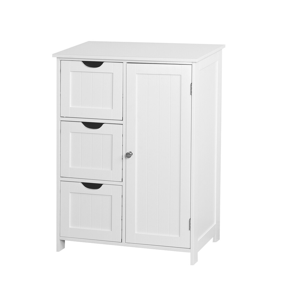 White Bathroom Storage Cabinet Freestanding Floor Cabinet with Drawers and Adjustable Shelf for Livingroom Display Cabinet