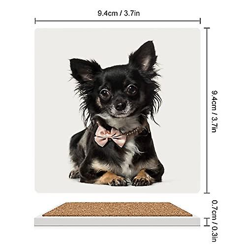 Colourlife Square Drink Coasters 6 Pcs Portrait Of A Chihuahua Dog Sitting Absorbent Ceramic Coffee Coasters For Drinks With Cork Base Housewarming Gi