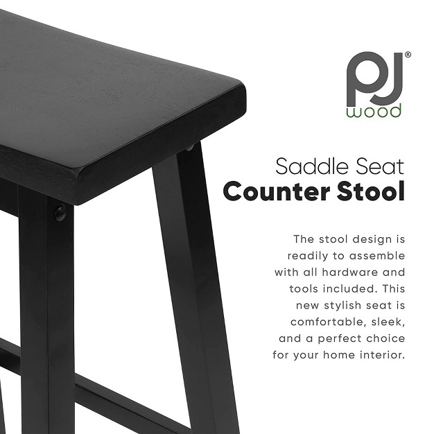 Pj Wood Classic Modern Solid Wood Backless Saddle Seat 24 Inches Tall Easy Assemble Counter Stool With Durable Construction Black 2 Pack