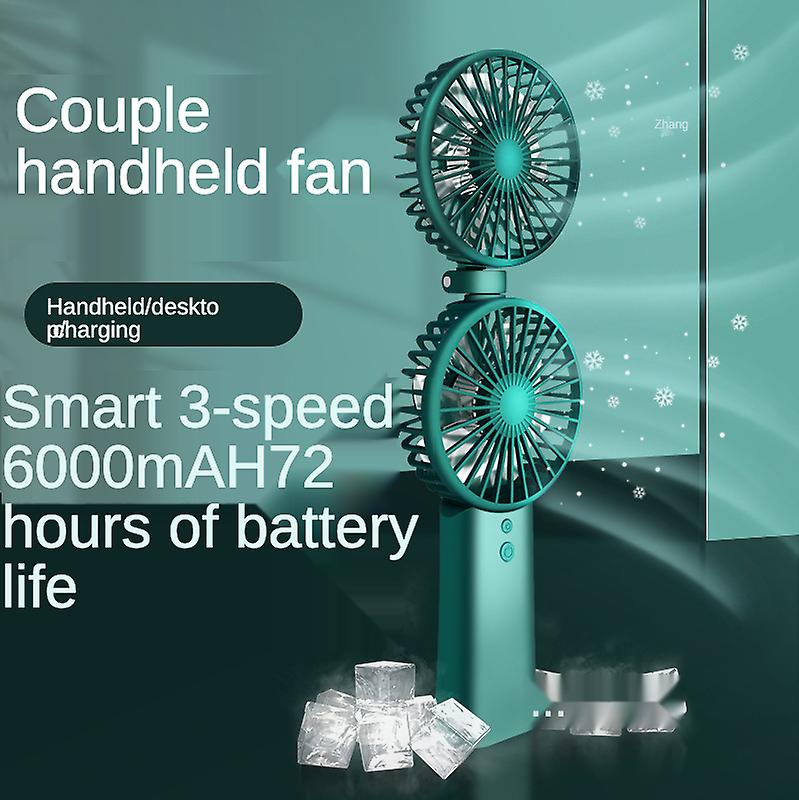 6000 Mah New Portable Hand-held Fan Office Desktop Multifunctional Folding Double-headed Small Electric Fan With A Neck