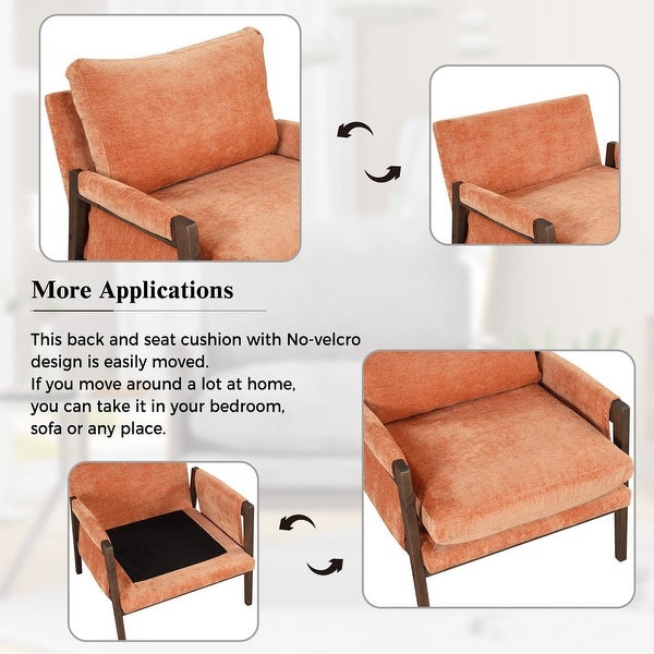 Leisure Chair with Solid Wood Armrest and Feet， Modern Velvet Accent Chair Armchair， for Living Room Bedroom Studio