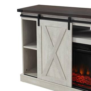 Boyel Living 54 in. W Freestanding Wooden Storage Electric Fireplace TV Stand in White with Sliding Barn Door Fits TVs up to 65 in. CEW-CYTVS08-WHI