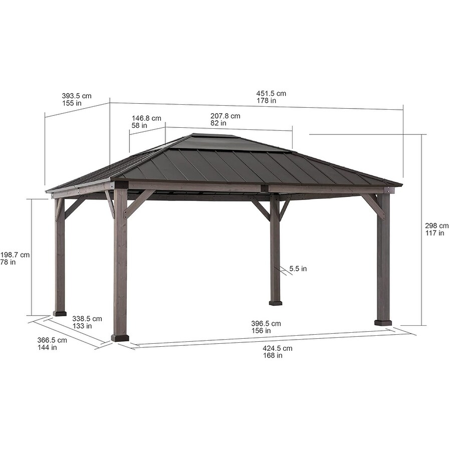 Sunjoy 13 ft. x 15 ft. Cedar Framed Gazebo with Black Steel and PC Hardtop