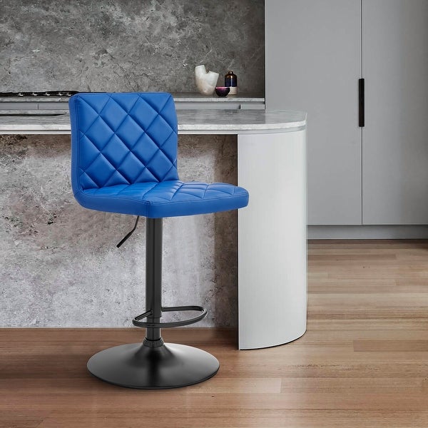 Blue Faux Leather Swivel Adjustable Bar Stool - 46