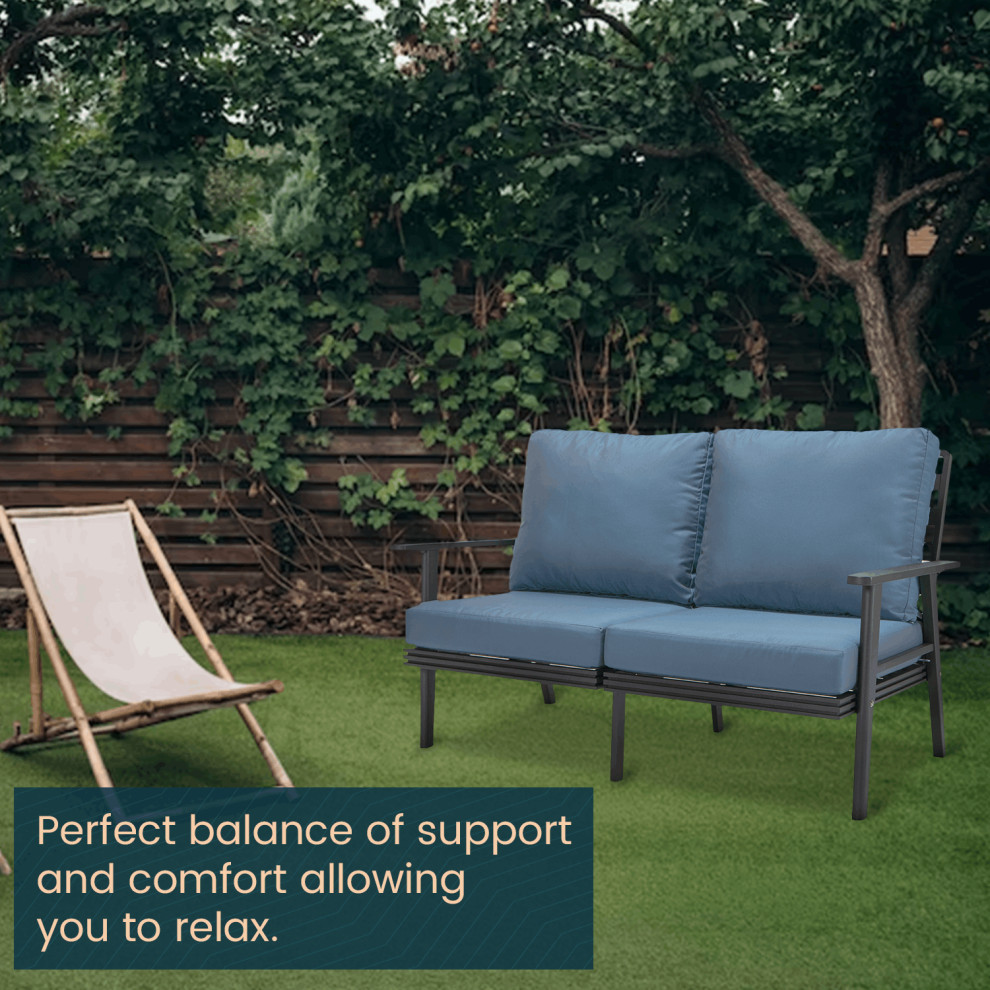 Leisuremod Walbrooke Patio Loveseat With Black Aluminum Frame   Contemporary   Outdoor Loveseats   by LeisureMod  Houzz