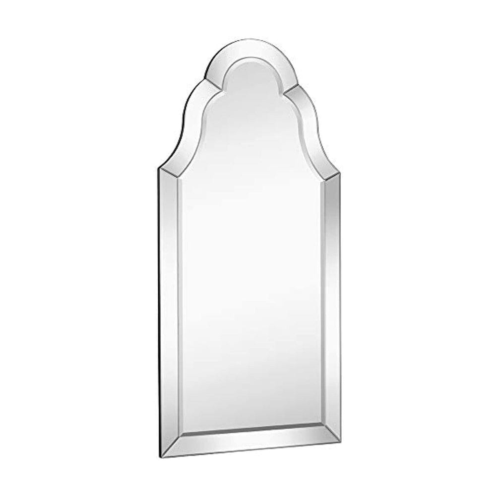 Designer Mirror Framed Vanity Mirror | Tall Rounded Top Mirrored Edge Premium Silver Backed Glass Panel (21