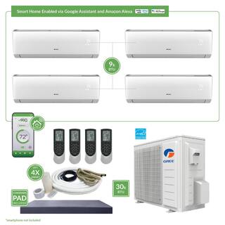 GREE Gen3 Smart Home Quad-Zone 28400 BTU 2.5 Ton Ductless Mini Split Air Conditioner  Heat Pump 25 ft. Install Kit 230-Volt MULTI30VIR410HP