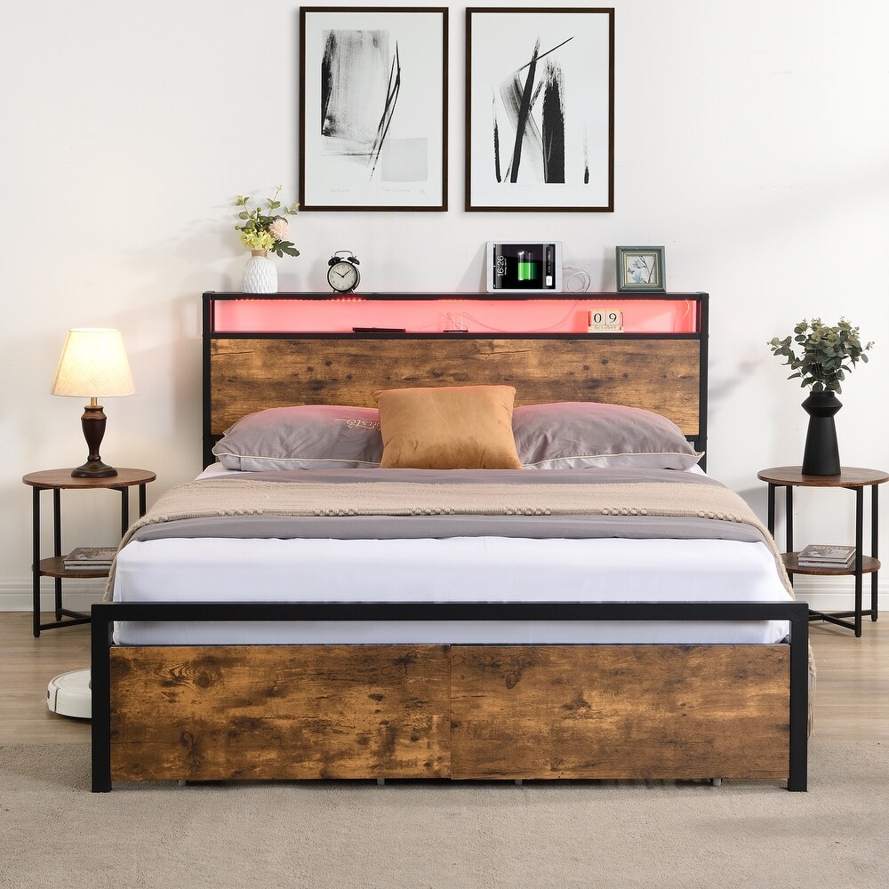 Bed Frame with Storage HeadboardMetal Platform Bed