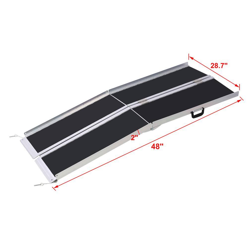 Tidoin 4 ft. Aluminium 700 lbs. Capacity Portable and Foldable Wheelchair Ramps in Black with Non-Skid Surface GH-YDW4-138