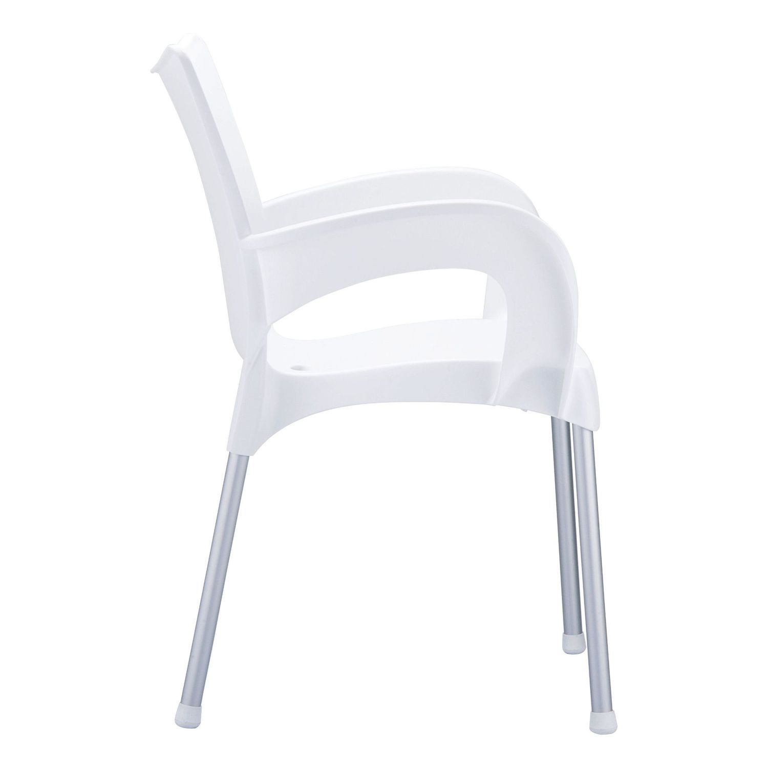 33.25 White and Silver Outdoor Patio Dining Arm Chair