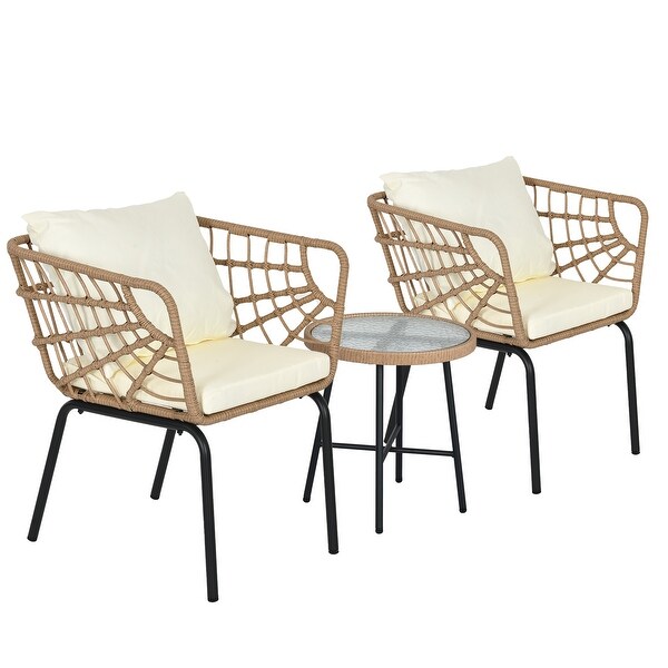 Moasis 3Piece Cushioned Bistro Set Patio Wicker Chair and Side Table