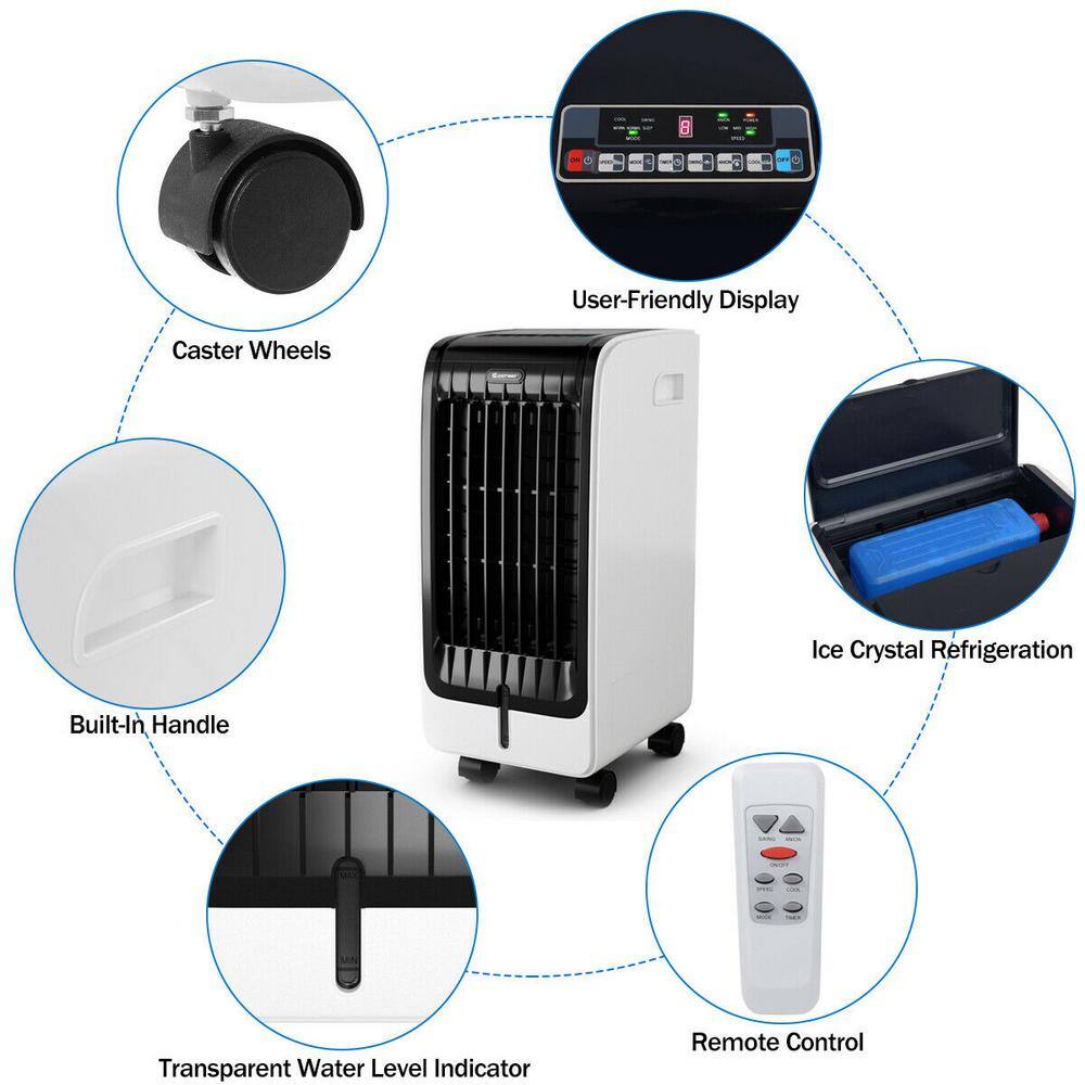 Costway 300 CFM 3-Speed Portable Evaporative Cooler Air Cooler Fan Cooling Touch Pad with Remote For 200 sq. ft. EP23430