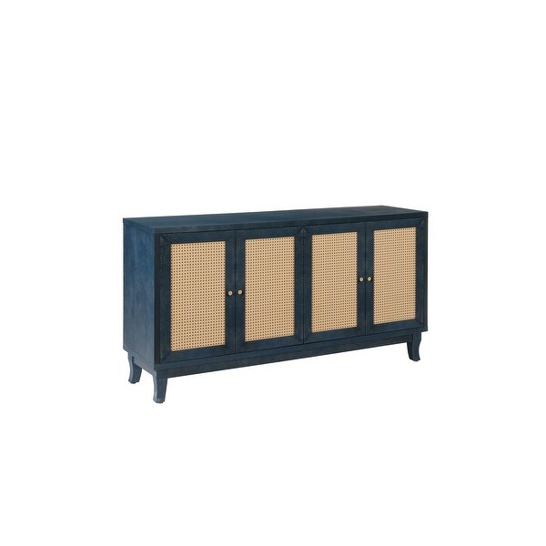 Accent Storage Cabinet Sideboard Wooden Cabinet with Antique Blue 4Doors