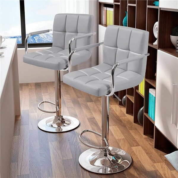 2PCS PU Leather Swivel Bar Stools with Backrests Footrest for Kitchen Dining Room， Beige