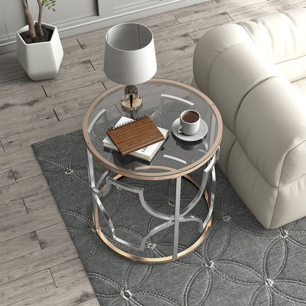 DH BASIC Modern Style Chrome and Gold Round Open End Table by Denhour