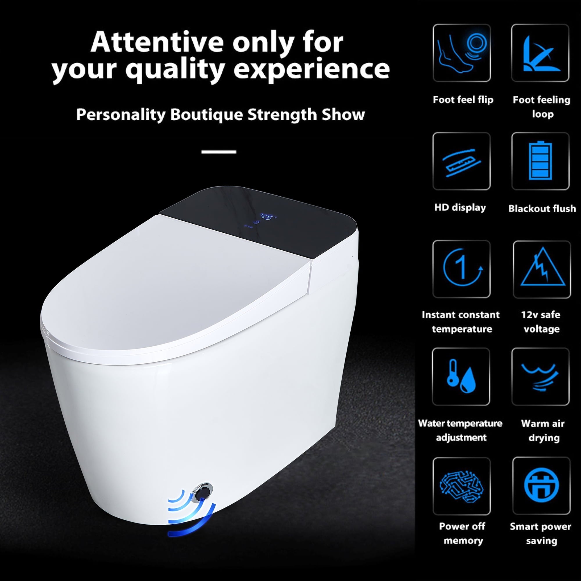 Ukeep Smart Toilet,One Piece Bidet Toilet for Bathrooms,Modern Elongated Toilet with Warm Water, Auto Flush, Foot Sensor Operation, Heated Bidet Seat ,Tankless Toilets with LED Display