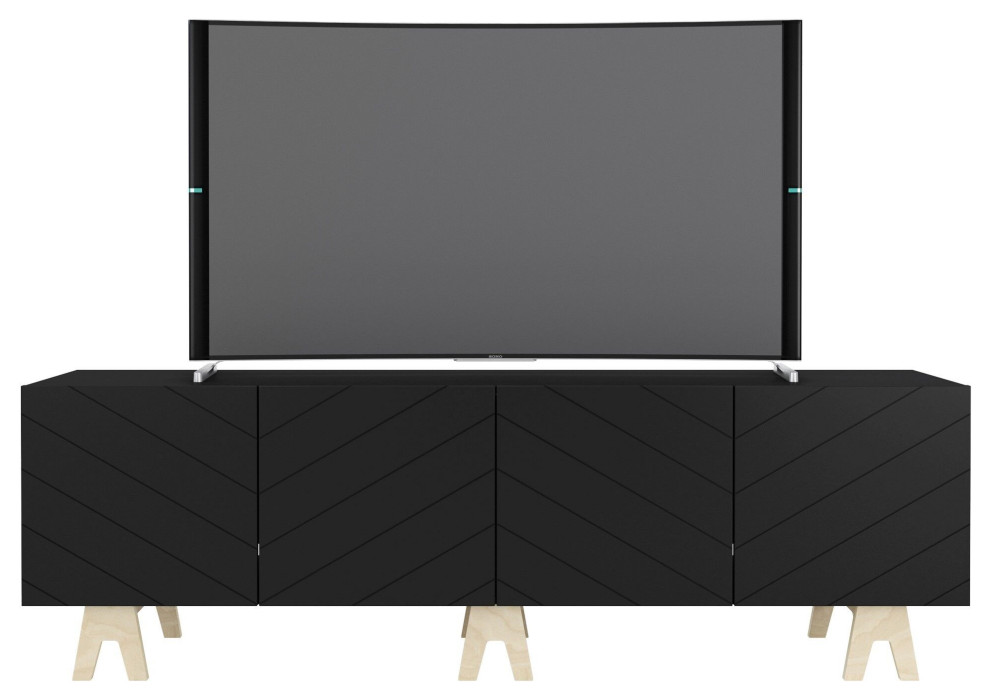 Nexera 119274 Runway Tv Stand  72 quotBlack and Russian Birch Plywood   Transitional   Entertainment Centers And Tv Stands   by VirVentures  Houzz